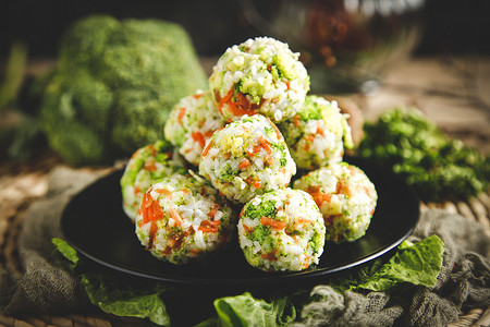 胡萝卜青菜饭团菜圆子背景