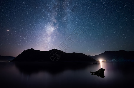 水天水面上的星轨银河背景