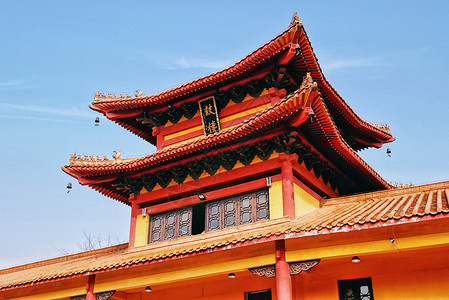 洗心禅寺中式亭台鼓楼背景图片