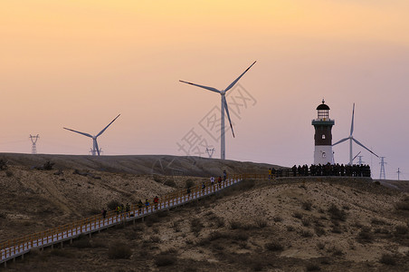 风力磨坊灯塔及风力发电风景背景
