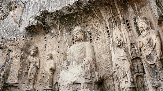 龙门石窟世界遗产龙门山高清图片
