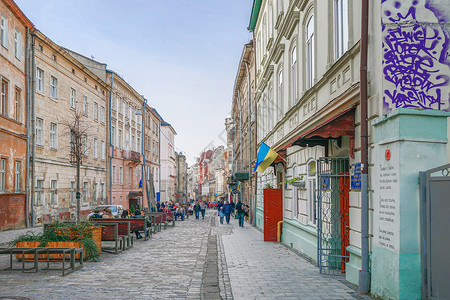 乌克兰利沃夫传统街巷背景