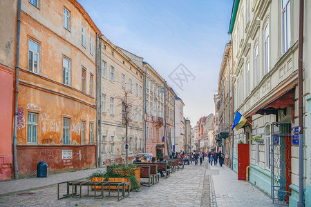 乌克兰利沃夫传统街巷背景