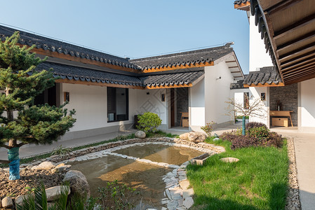 现代中式景观日式庭院环境背景