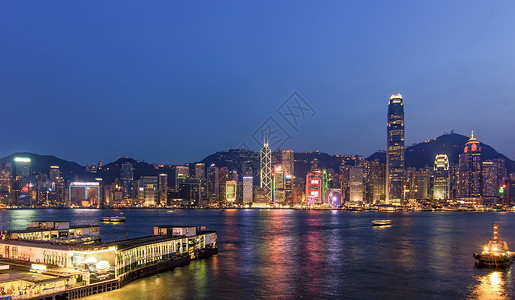 商业灯香港维多利亚港背景