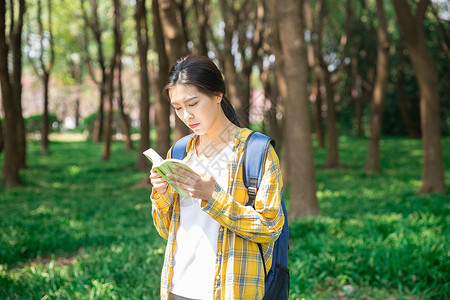 青年女性学生户外阅读图片