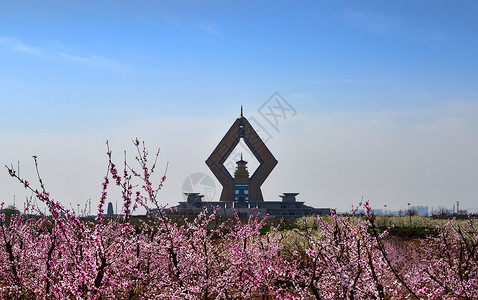 桃花掩映中的法门寺合十舍利塔图片