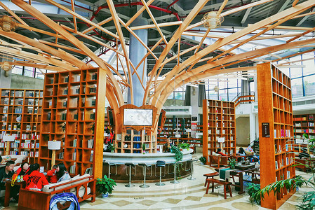 网红书店树枝状环形吧岛设计背景图片