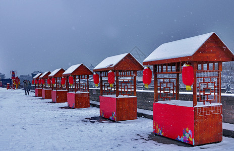 西安明城墙雪景高清图片