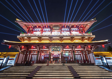 西安大唐芙蓉园建筑夜景古建筑高清图片素材