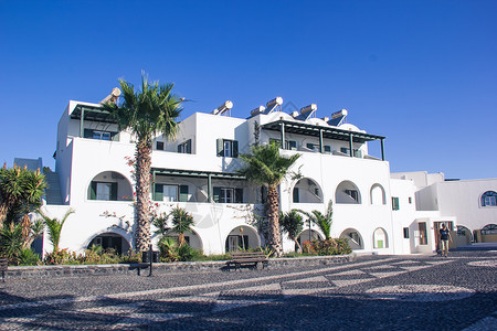 异域建筑希腊圣托里尼岛的白色建筑背景