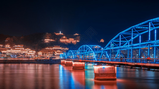 中山城市兰州中山桥夜景背景