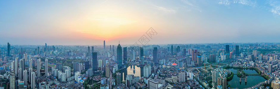 繁华城市建筑群夕阳落日全景长图商务区高清图片素材