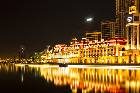 天津城市夜景风光公共空间高清图片素材
