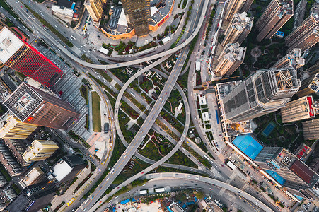 俯拍城市高楼和立交桥城市发展高清图片素材