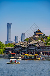 北京北海公园的古今古典建筑高清图片素材