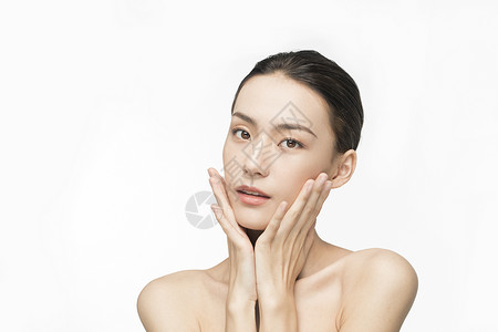 女性美妆护肤面部展示水润高清图片素材