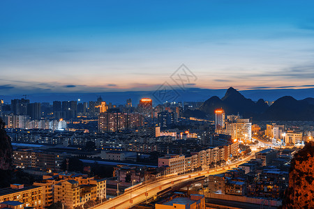 圆盘台子桂林临桂区老城区俯瞰城市风景背景