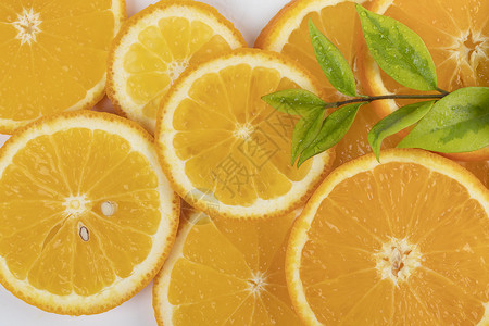 橙子白底叶子高清图片