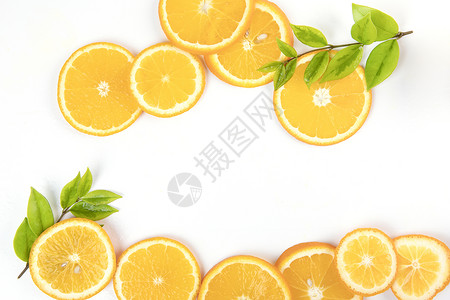 橙子切片白底叶子高清图片