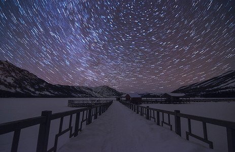 星空星轨夜雪风景图片素材