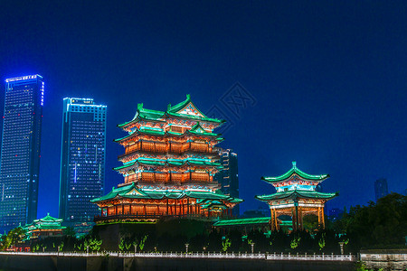 洪崖谷南昌地标滕王阁夜景背景