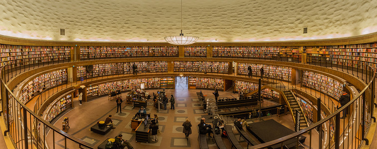瑞典斯德哥尔摩城市图书馆全景图背景图片