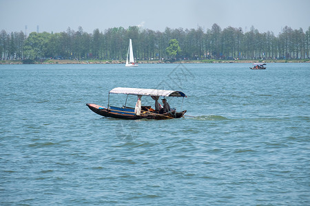 湖景生活湖上泛舟的小船背景