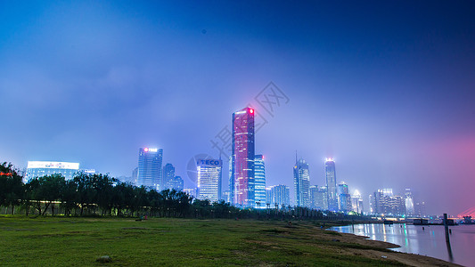 南昌红谷滩cbd夜景建筑群高清图片素材