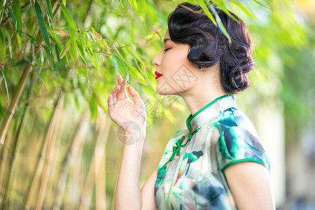 美手古风素材旗袍女性背景