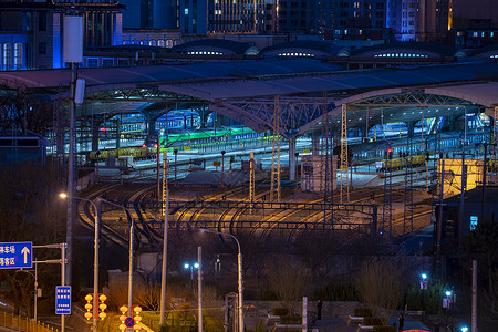 夜景北京站铁道图片