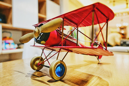 卡通手绘飞机复古铁皮双翼飞机模型背景