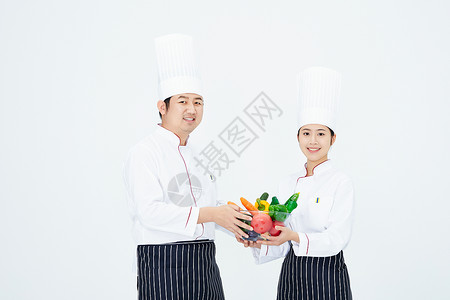 厨师与水果蔬菜背景图片