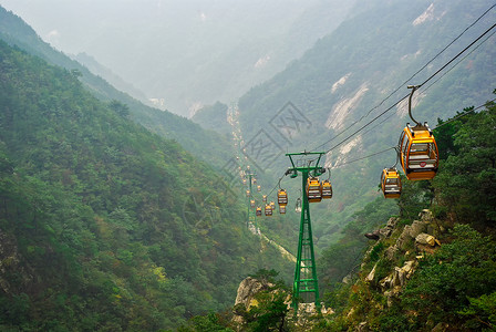 景区里的高山厢体缆车自然高清图片素材