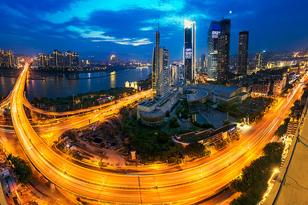 夜景繁华建筑群三迪希尔顿高清图片素材