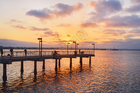 美国圣地亚哥海边夕阳背景图片