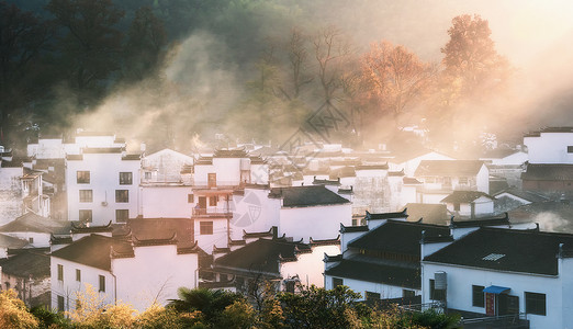 秋雾周庄古镇风景背景