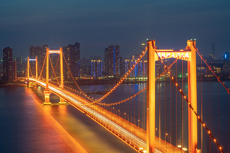 武汉鹦鹉洲长江大桥夜景交通高清图片素材
