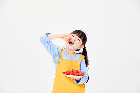 小女孩吃草莓背景