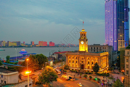 夜景武汉江汉关钟楼历史高清图片素材