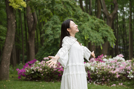 夏日森林青春美女郊游背景