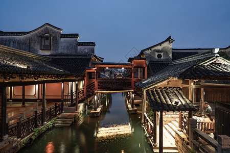 浙江乌镇古镇夜景5A景点高清图片素材