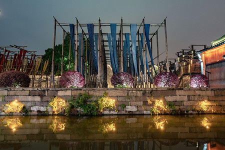 浙江乌镇古镇夜景旅游景点高清图片素材