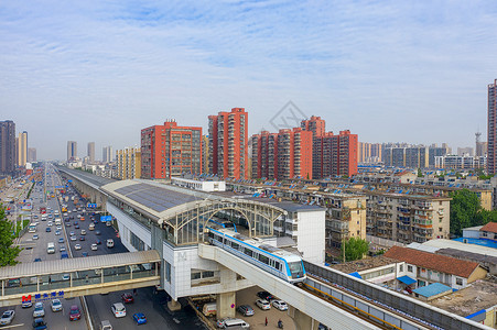 城市立体交通轻轨站台列车背景