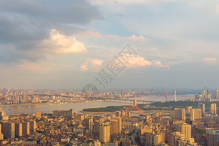 城市高楼天际线小区建筑群江景高清图片素材