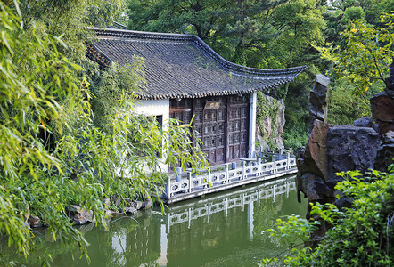 传统庭院扬州大明寺园林楼阁背景