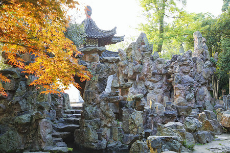 古风石桥素材扬州大明寺园林假山背景