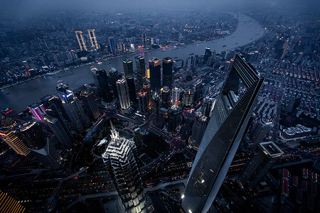 鸟瞰陆家嘴上海夜景背景