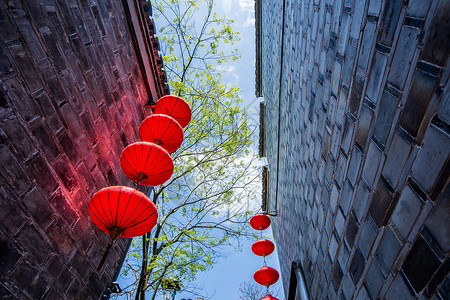 红色墙砖宁波南塘老街背景
