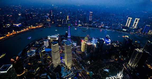 鸟瞰陆家嘴上海夜景背景